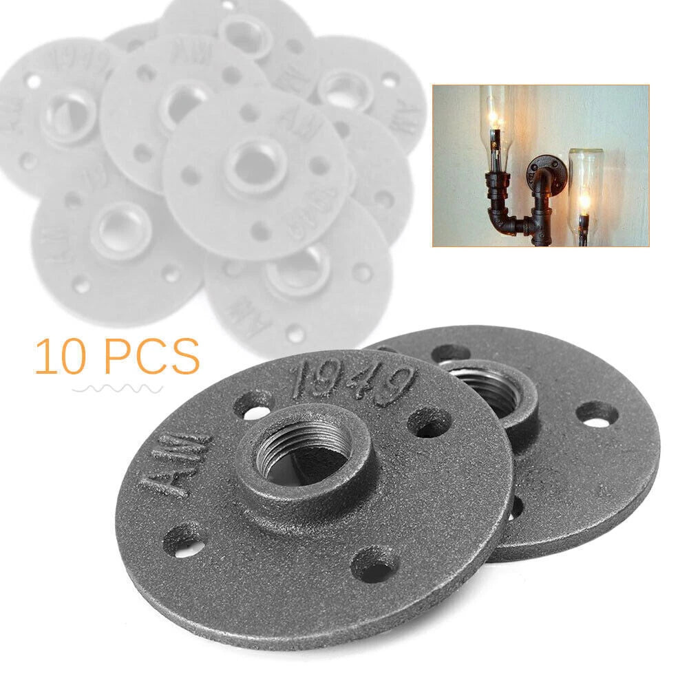 10 x 1/2" Malleable Iron Floor Flange Pipe Fittings for Wall Mount Black