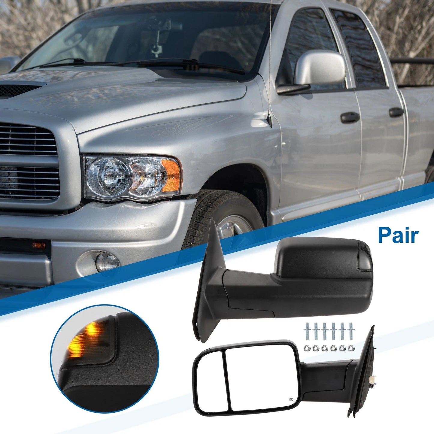Tow Mirrors for Dodge Ram 2500-3500 Puddle Lamp Black (2003-2009)