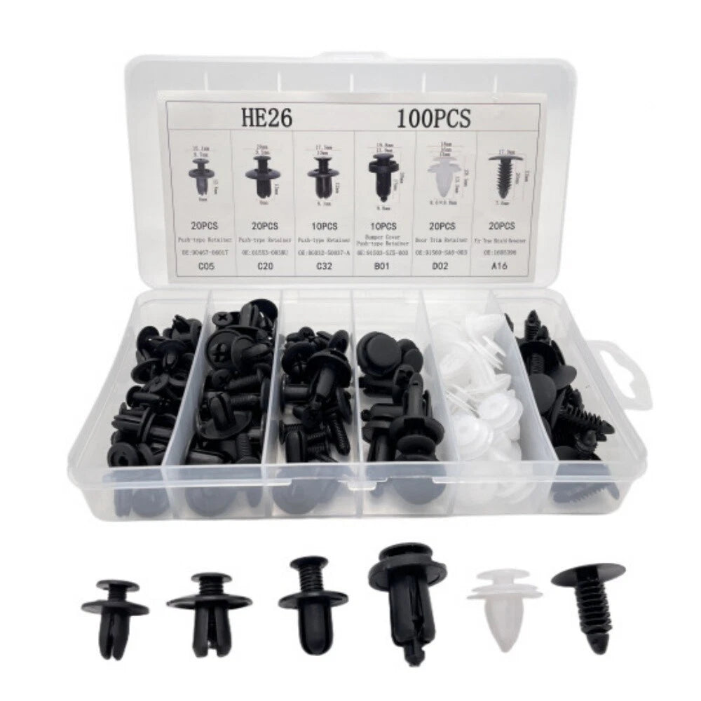 100 Pcs Push Retainer Pin Rivet Fasteners for Bumper Door Trim Panels