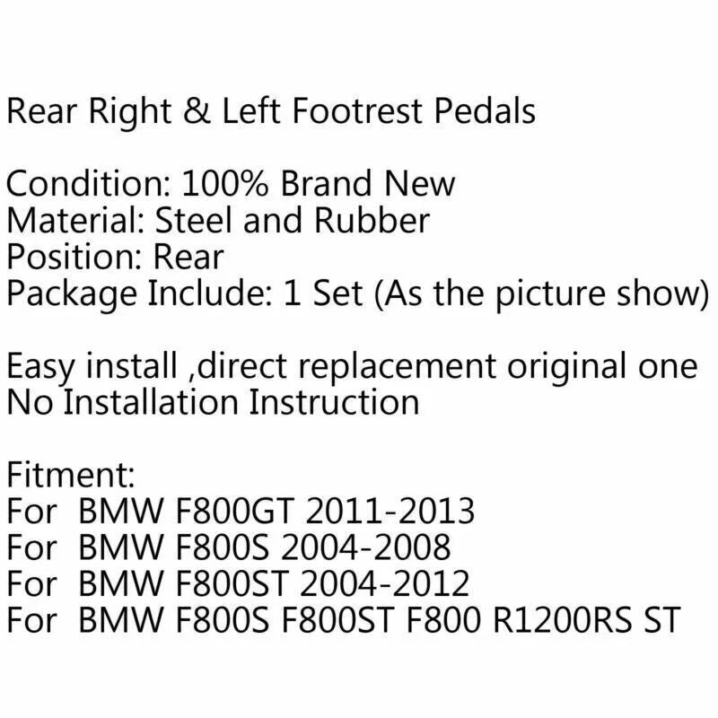 Rear Footrest Pedals for BMW F800GT (2011-2013), F800S (2004-2008), F800ST (2004-2012)