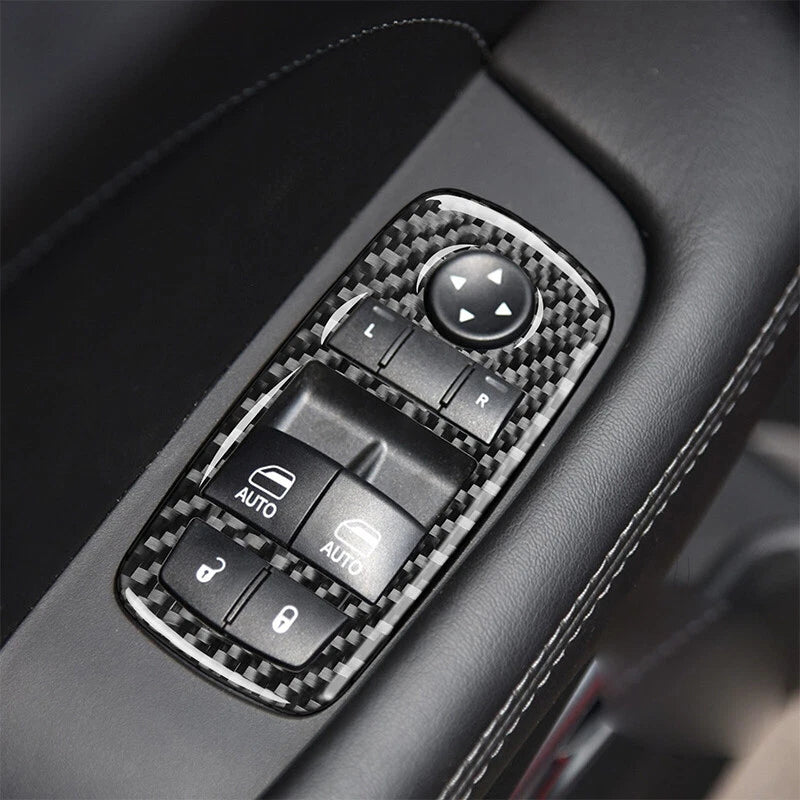 2 x Carbon Fiber Window Lifting Button Trim Covers for Dodge Challenger (2015-2020)