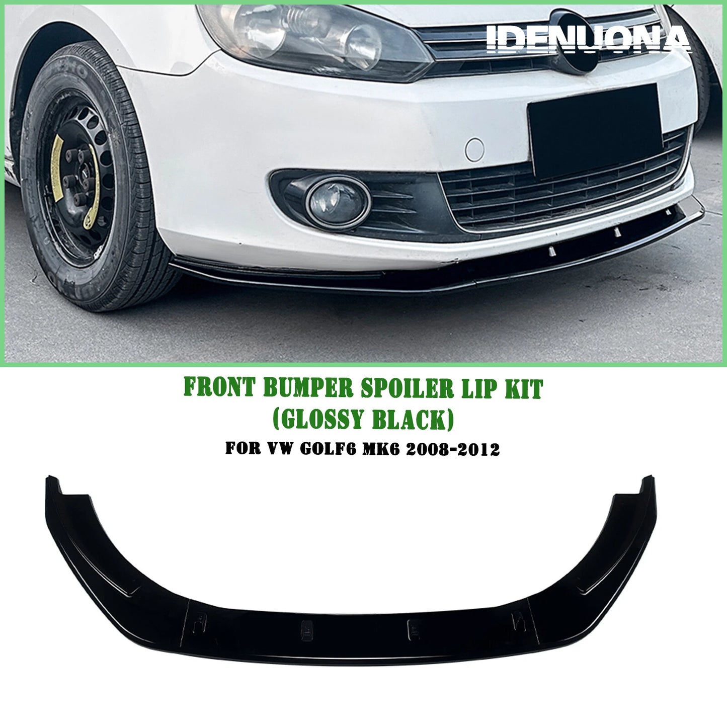 Gloss Black Front Bumper Lip for VW Golf 6 MK6 (2008-2012)