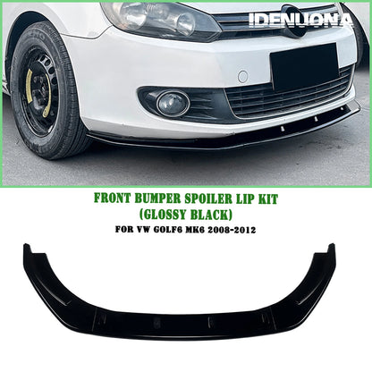 Gloss Black Front Bumper Lip for VW Golf 6 MK6 (2008-2012)