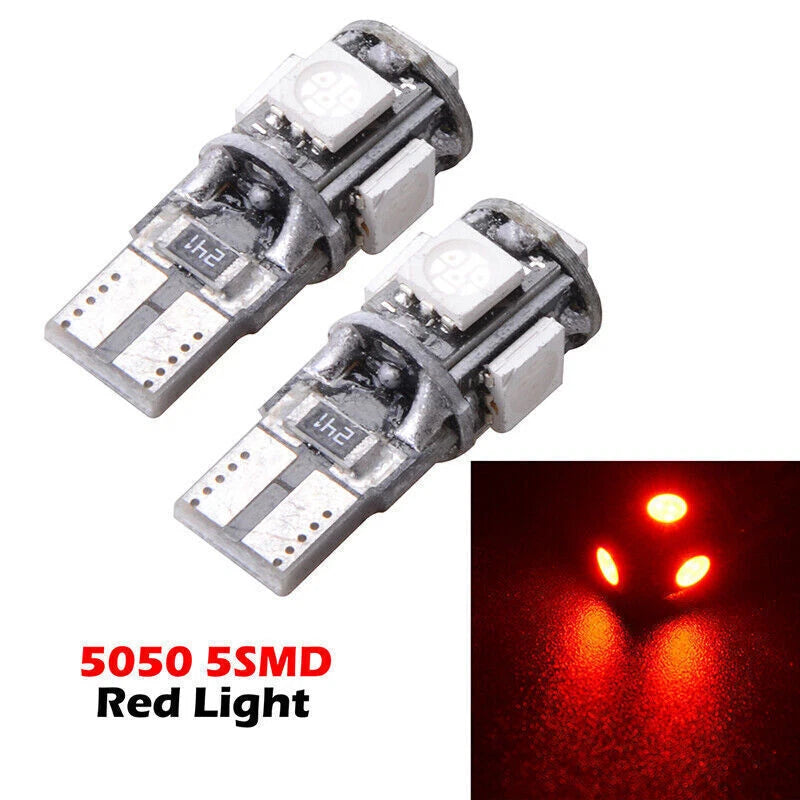 T10 Red LED 5050 5SMD Wedge Interior Dome Map License Festoon Light Bulbs 2 x for Car