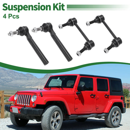 4 Pcs Front Suspension Kit Outer Tie Rod Ends Sway Bar Link for Jeep