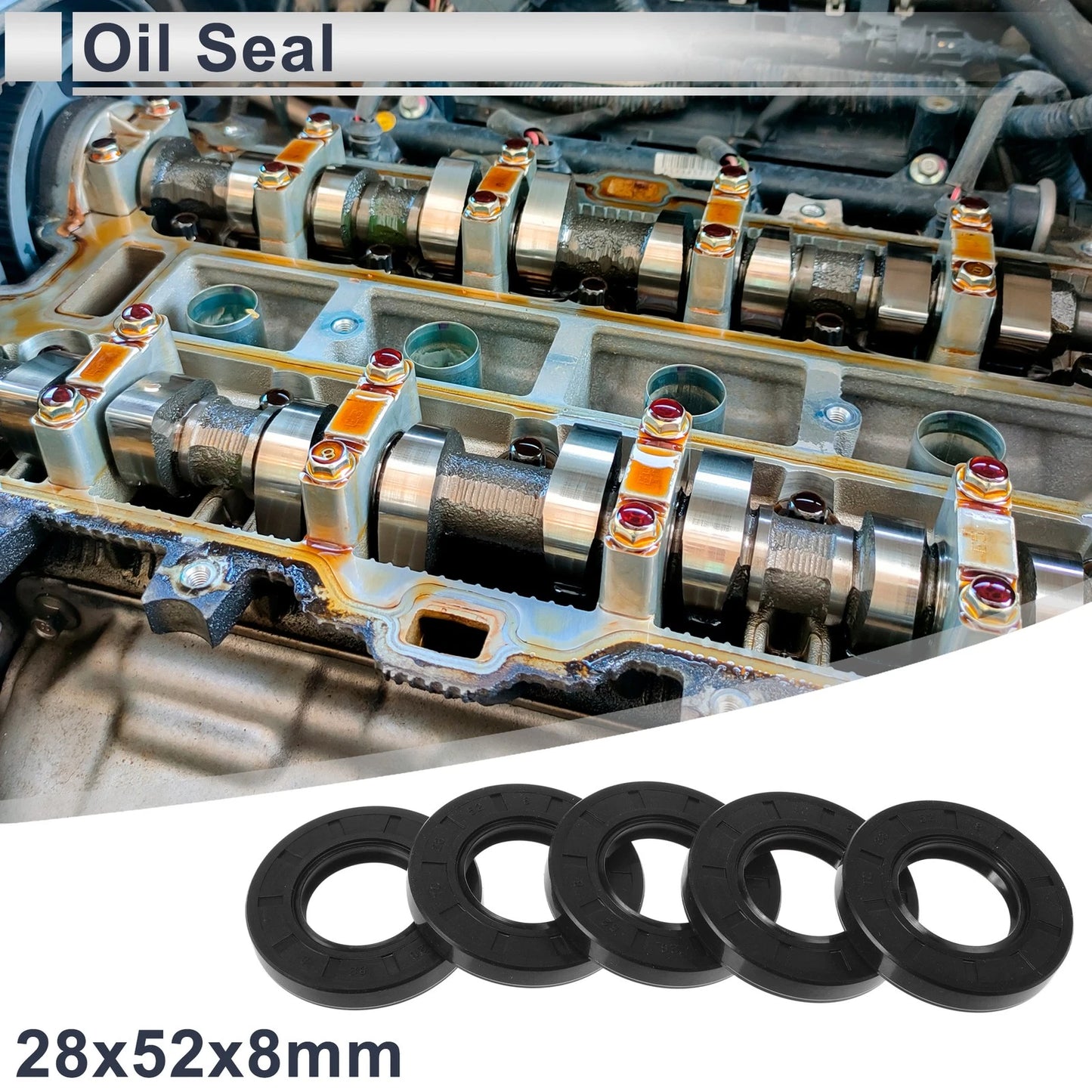 Oil Seal Rotary Shaft Seal TC Seal Ring Nitrile Rubber 28x52x8mm Black 5 Pcs