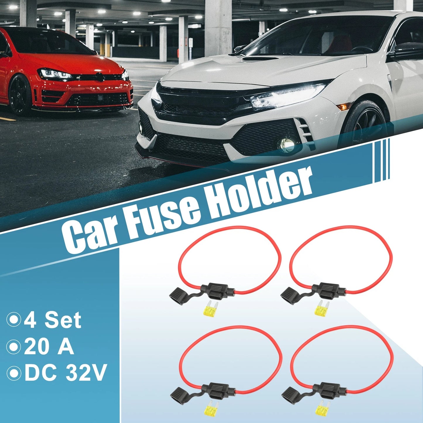 4 x 12 Gauge Mini Blade Style Inline Fuse Holders with 20A Fuses for Car