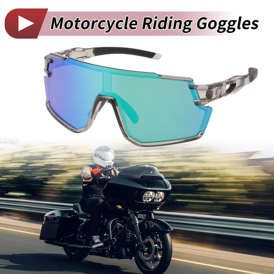 Motorcycle Riding Goggles Green Lens Gray Frame Cycling Sunglasses PC UV400