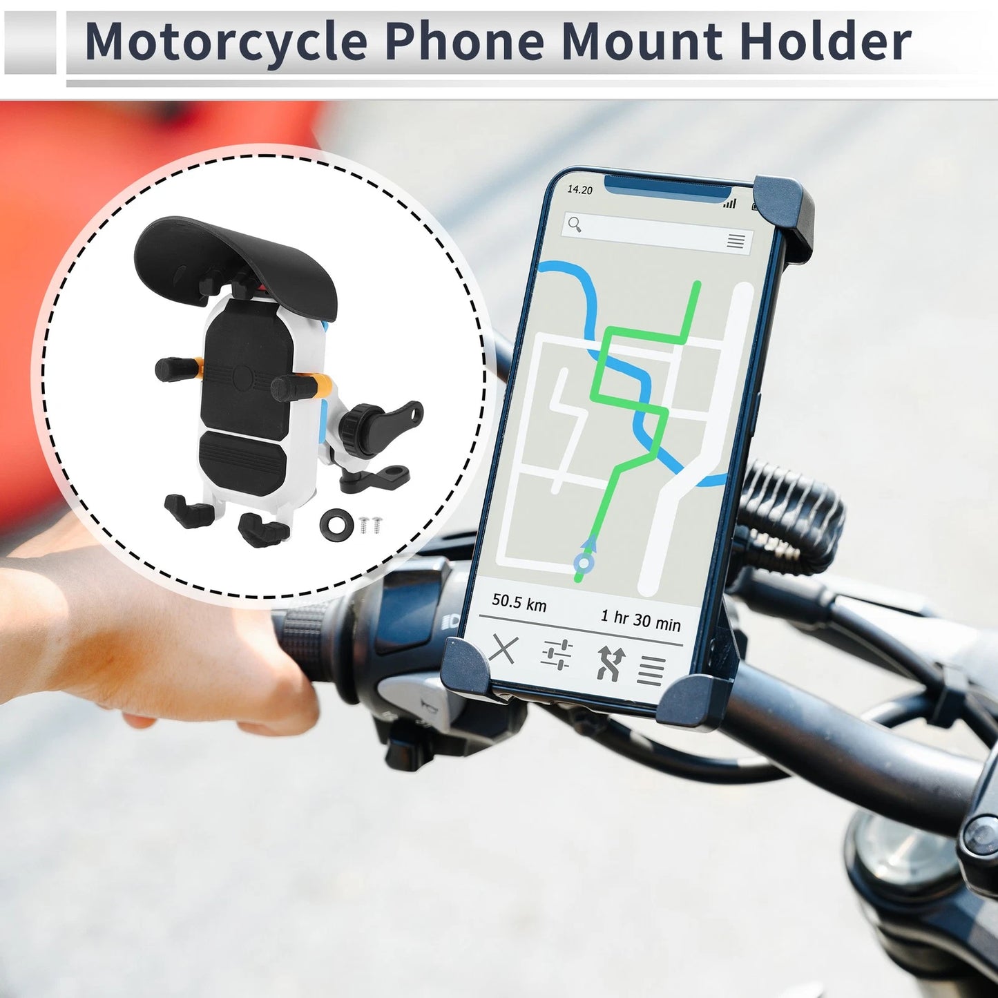 Phone Mount Holder for Motorcycle Rearview Mirror Mount 4.7-7.2in Nylon Black