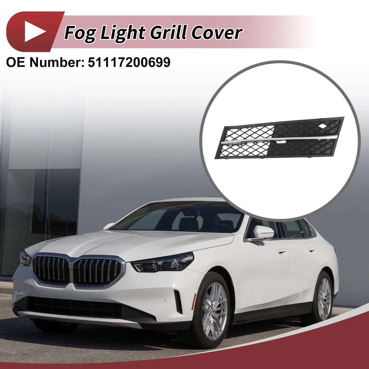 Front Left Fog Light Grill for BMW 528i (2011-2013) - 1 x Black Lens