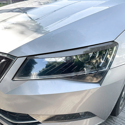 2 x Carbon Look Front Headlight Eyelid Covers for Skoda Superb (2016-2019)