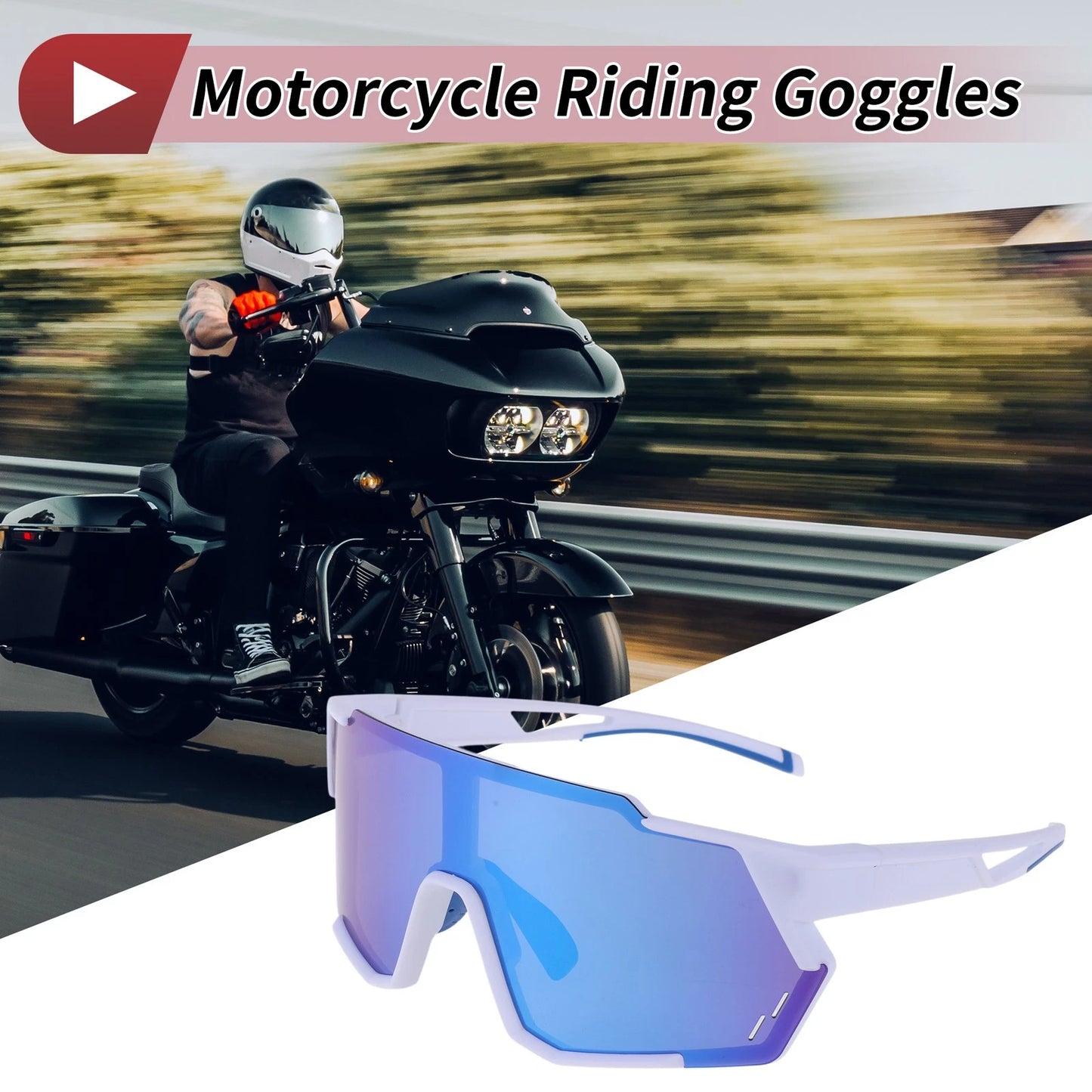 1 Pc Motorcycle Riding Goggles Blue White Tri-Acetyl Cellulos PC