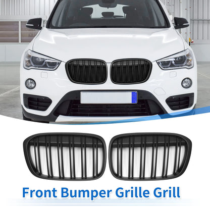 Front Upper Bumper Grille for BMW X1 F48 2016-2022 Matte Black ()