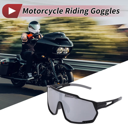 Motorcycle Riding Goggles Silver Tone Gray Black Tri-Acetyl Cellulos PC