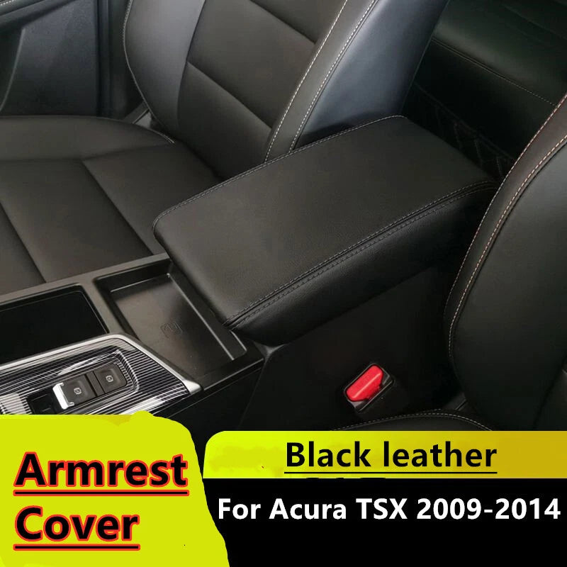 Front Center Console Lid Leather Armrest Cover Black for Acura TSX (2009–2014)
