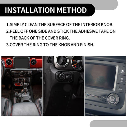 AC Headlight Media Switch Knob Covers for Jeep Wrangler (2018-2023) - 6 Pcs