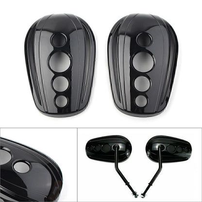 Black Oval Rearview Mirror Covers for Harley Dyna, Street Glide, Softail, Sportster