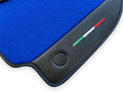 Blue Floor Mats for Ferrari 488 Spider - Carbon Fiber Leather (2015-2020)