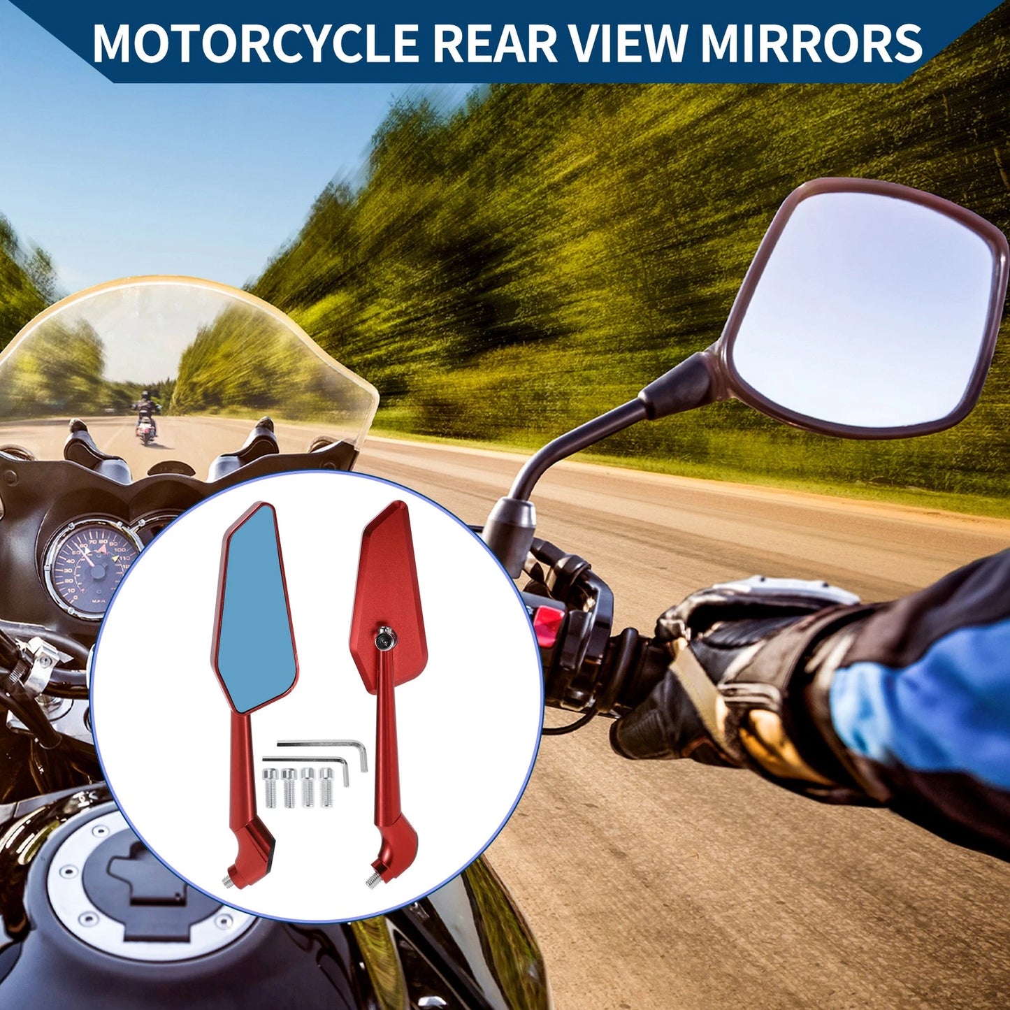 M8/M10 Side Rearview Mirror Aluminum Alloy Red for Motorcycle