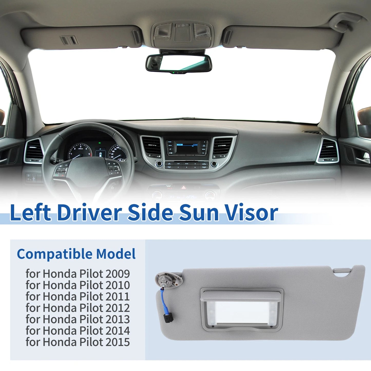 Gray Left Driver Side Sun Visor for Honda Pilot (2009-2015)