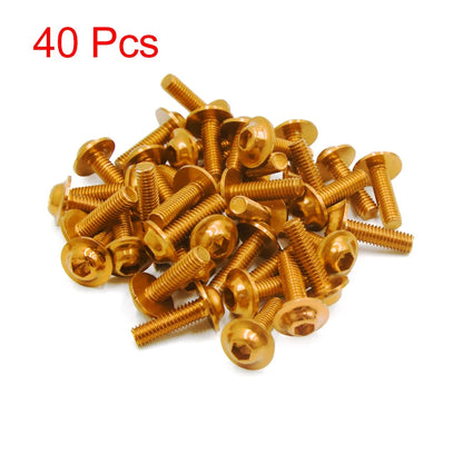 Bolts 40pcs Goldtone Aluminum Alloy Hex Socket Head M6x20 for Motorcycle