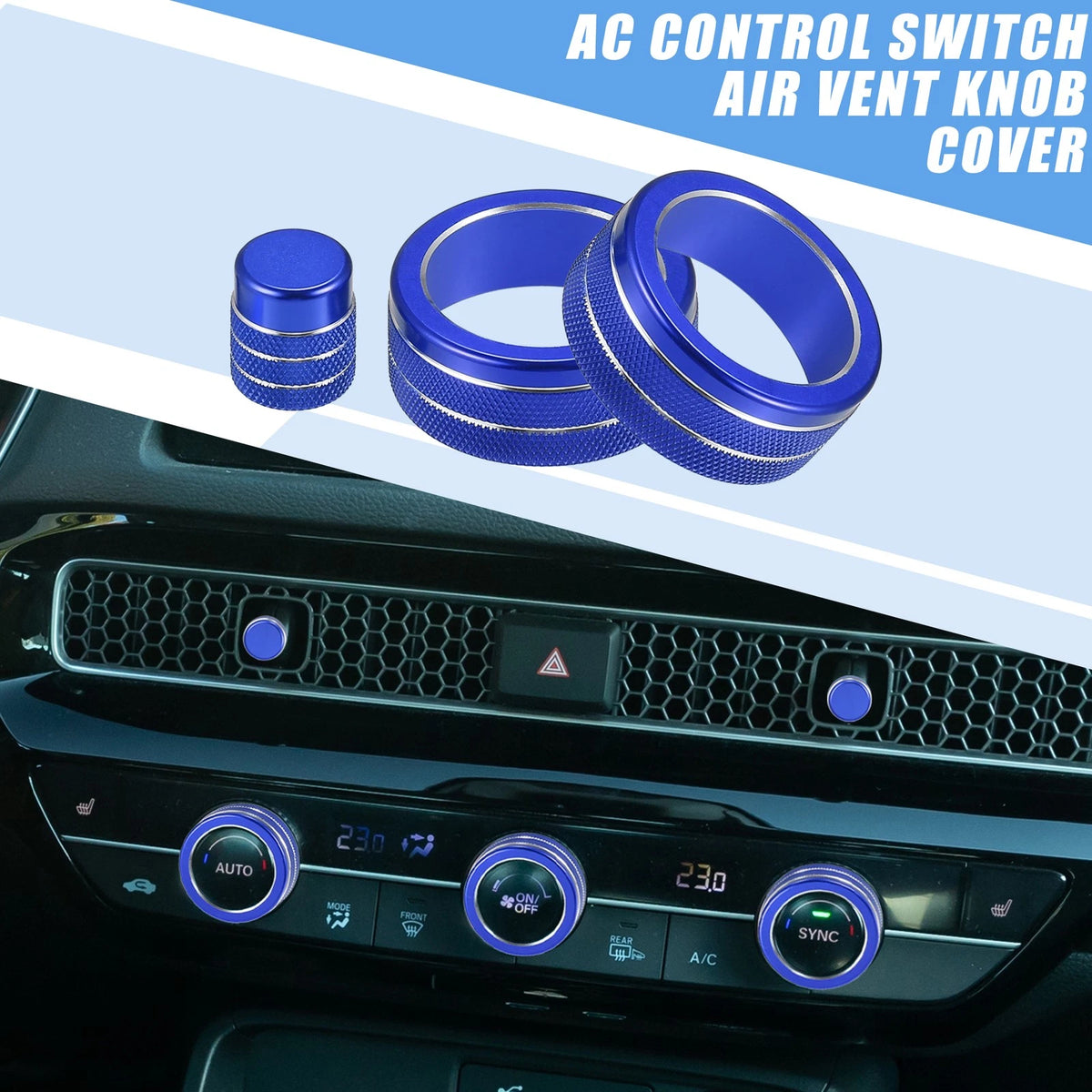 7 x Car AC Control Switch Air Vent Knob Covers for Honda Civic (2022-2023) Blue