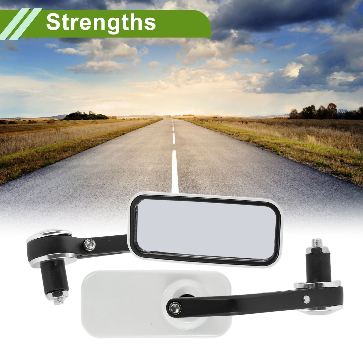 Rear View Mirrors 1 x Set Square Shape Black White Aluminum Plastic for M8