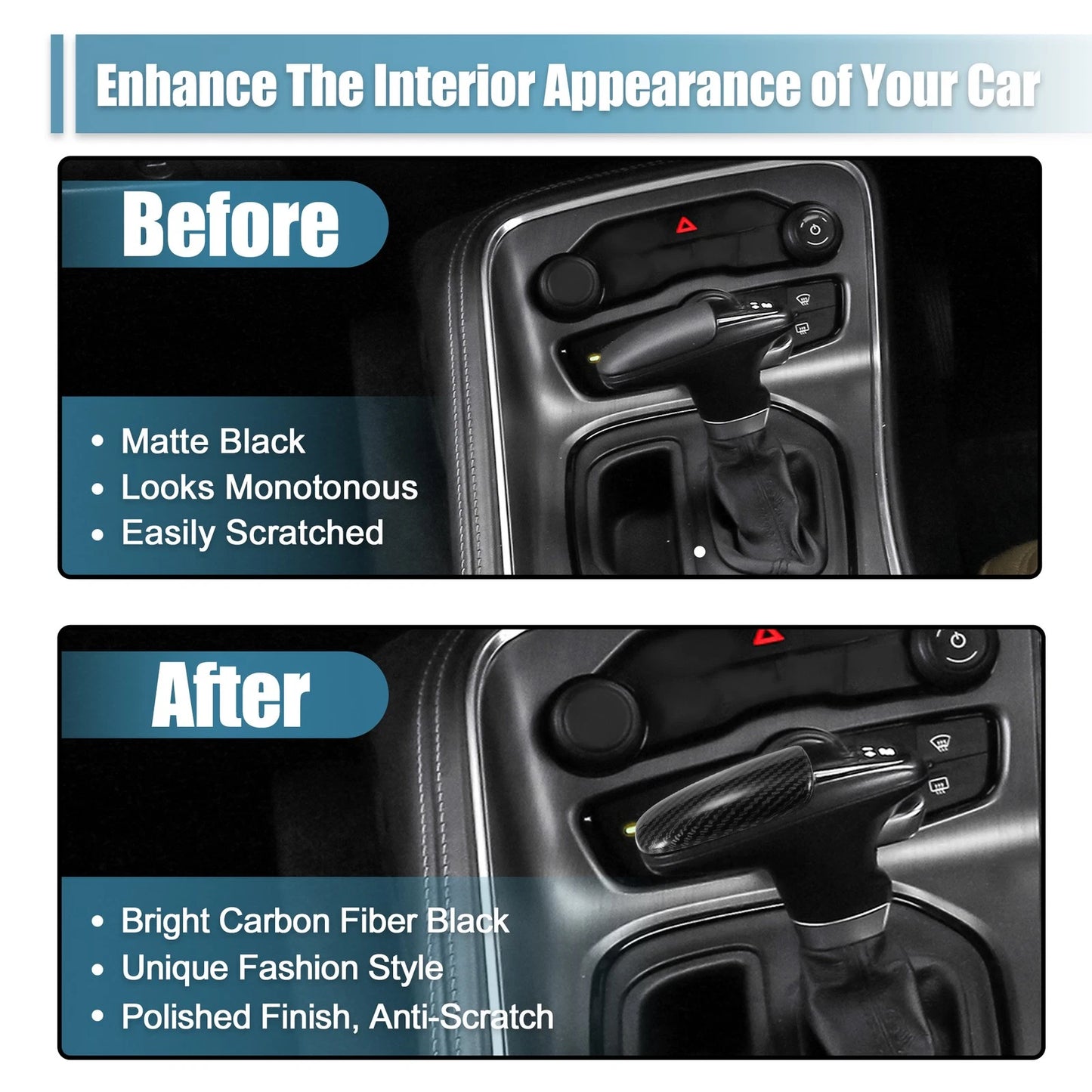Gear Shift Knob Cover Trim Carbon Fiber Pattern for Dodge Challenger Charger