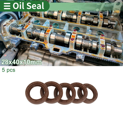 Oil Seal 28x40x10mm FKM Rubber High Pressure Brown 5 Pcs