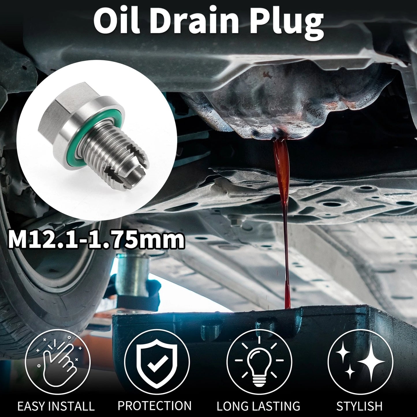 M12.1-1.75mm Copper Oil Drain Plug W/ Gasket for Car/Motorcycle