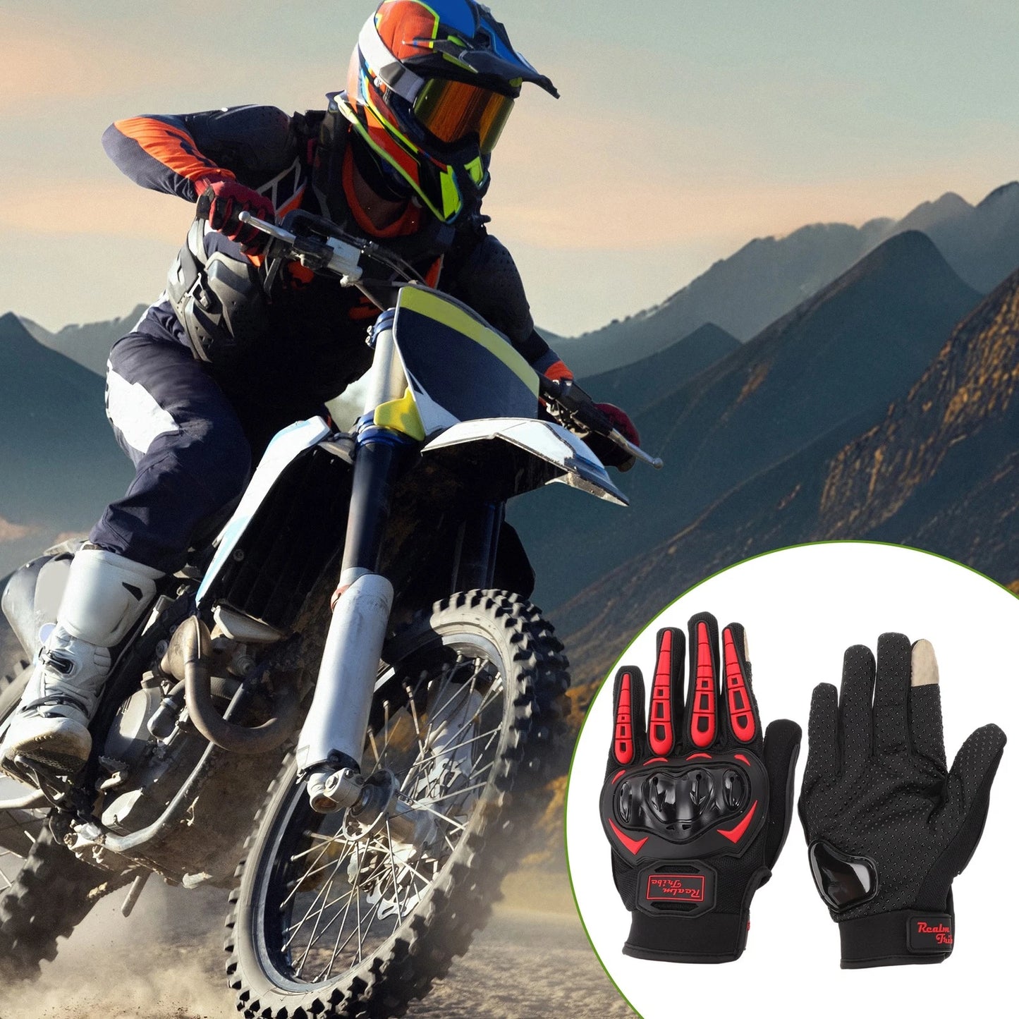 L / 1 Pair / Glove Breathable Full Finger Nylon Outdoor Red for Motorcycle