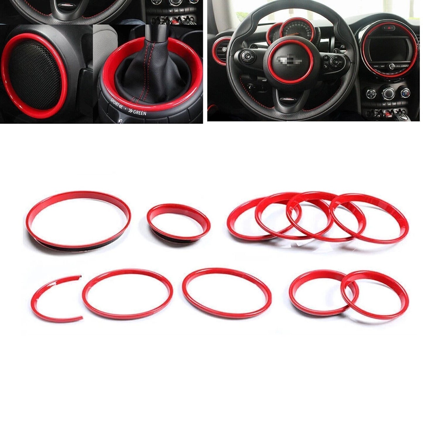 11pcs Red Dashboard Ring Covers for BMW MINI Cooper F55 F56 (2014-2023)