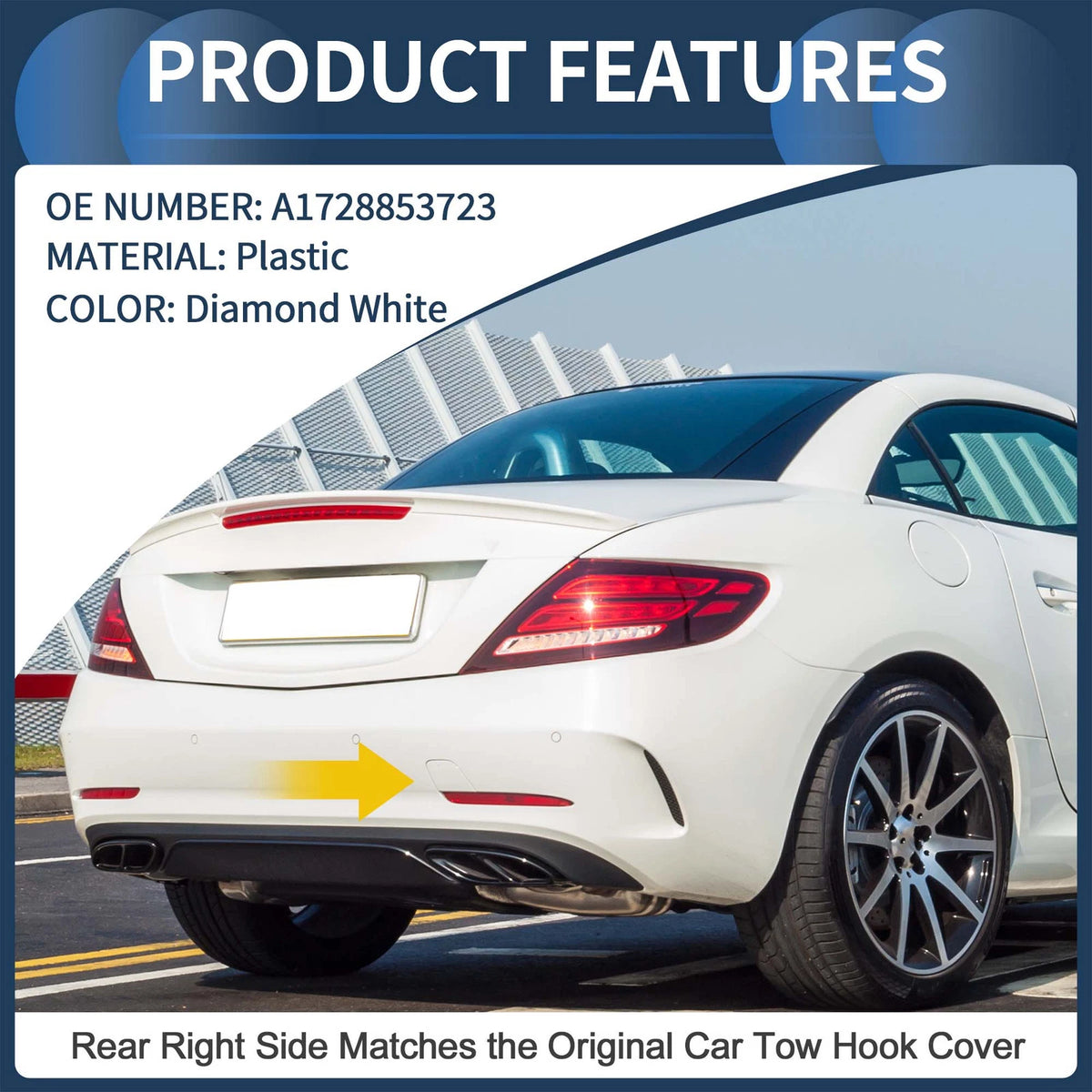 Rear Bumper Tow Hook Cover for Mercedes-Benz W172 (2012-2019) Diamond White