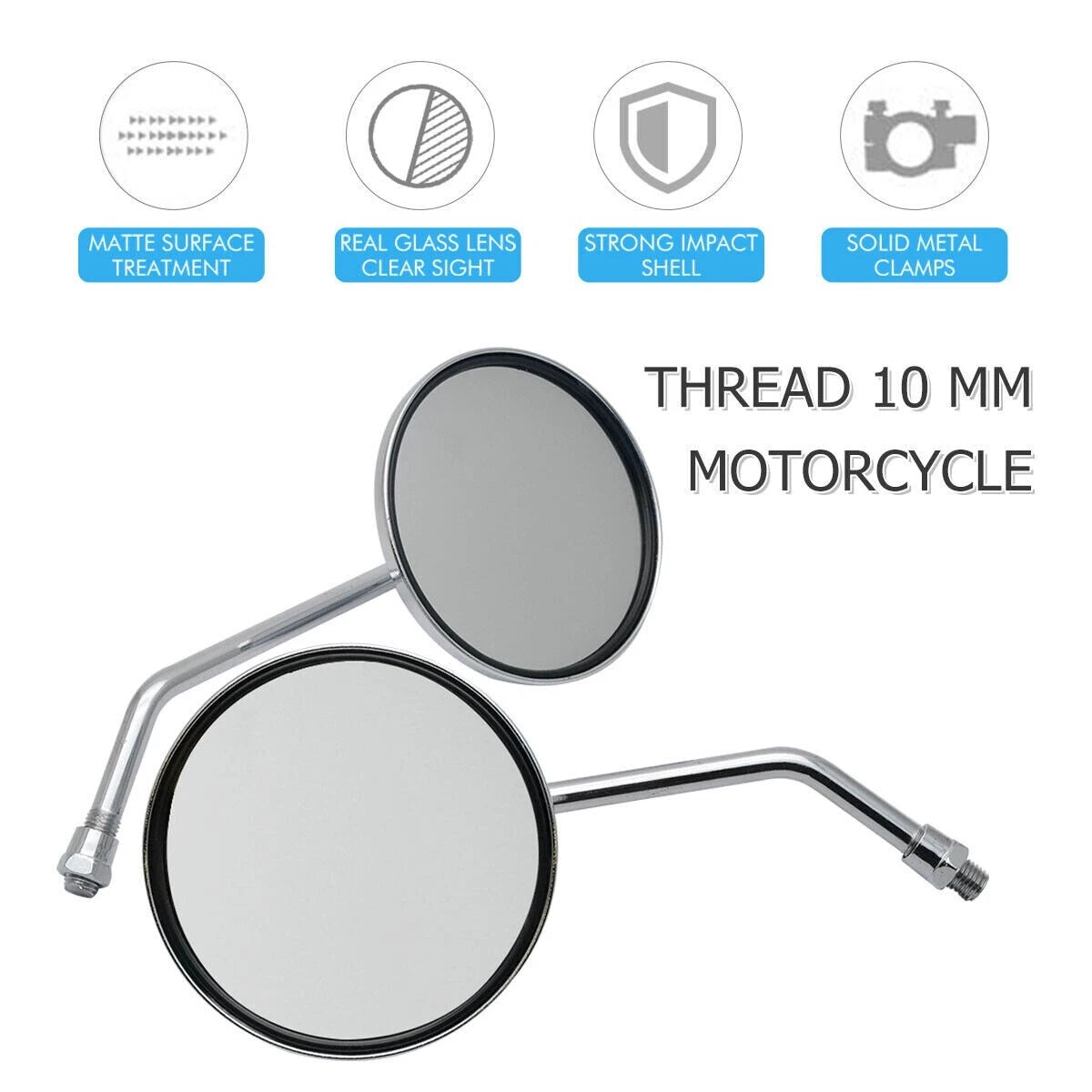 10mm Chrome Round Side Mirrors for Honda CB750, CL90, CB100, CL125 (1969-1982)