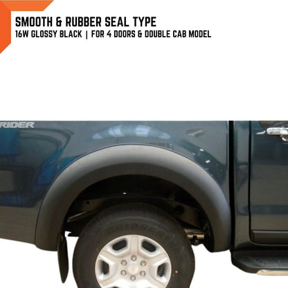 16W Glossy Black Smooth Fender Flares for Ford Ranger PX2 (2015-2018)