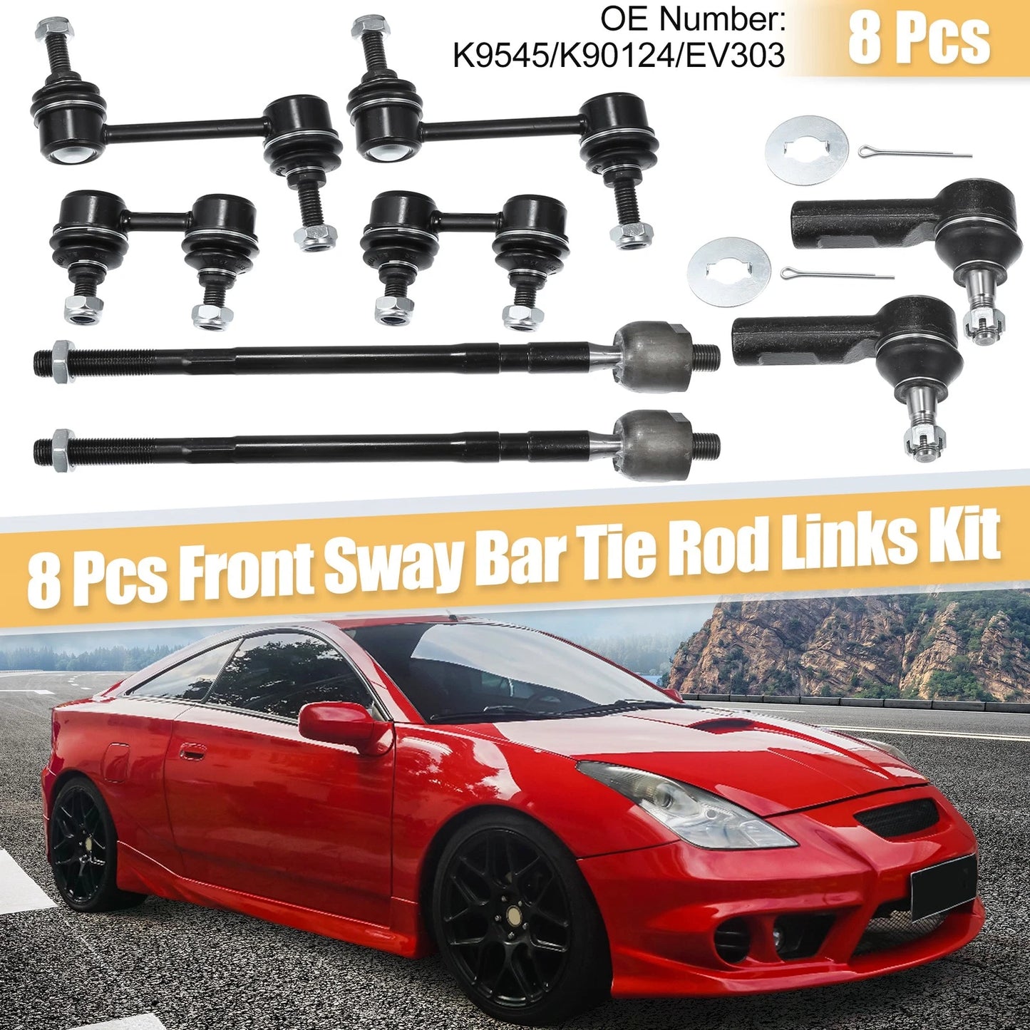 8 Pcs Car Front and Rear Sway Bar Link Tie Rod Ends for Toyota Corolla