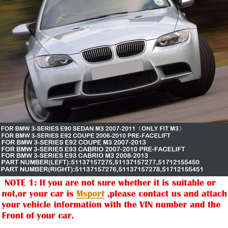 Matte Black Front Kidney Grilles for BMW E92 E93 M3 328i 335i (2006-2009)