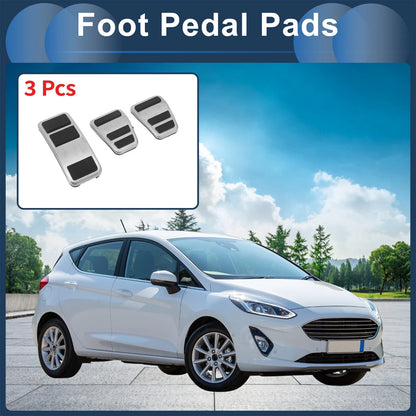 3 x Foot Accelerator Pedal Covers for Ford Fiesta (2013-2024) Silver Tone
