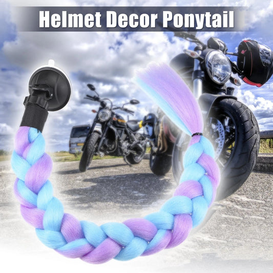 Helmet Decor Pigtail Gradient Braid with Suction Cup Purple Blue for Motorcycle