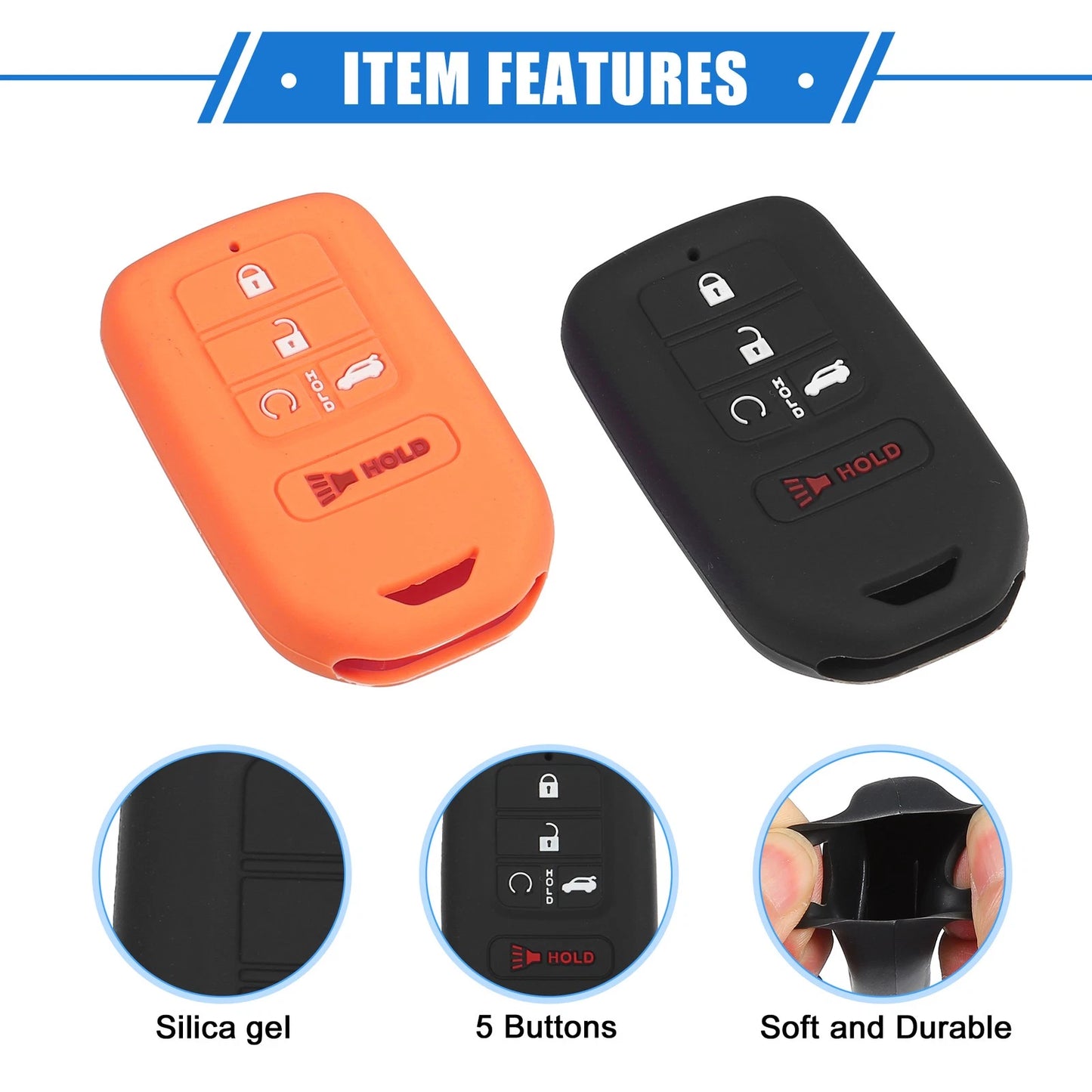 2 x Smart Remote Key Shell for Honda Accord (2016-2021) - Black Orange