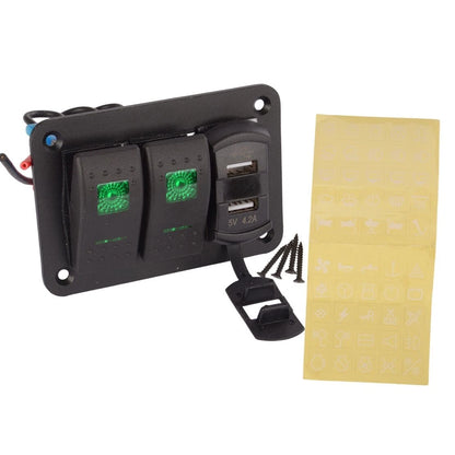 Gang Toggle Rocker Switch Panel with Dual USB for Car Boat RV Truck LED