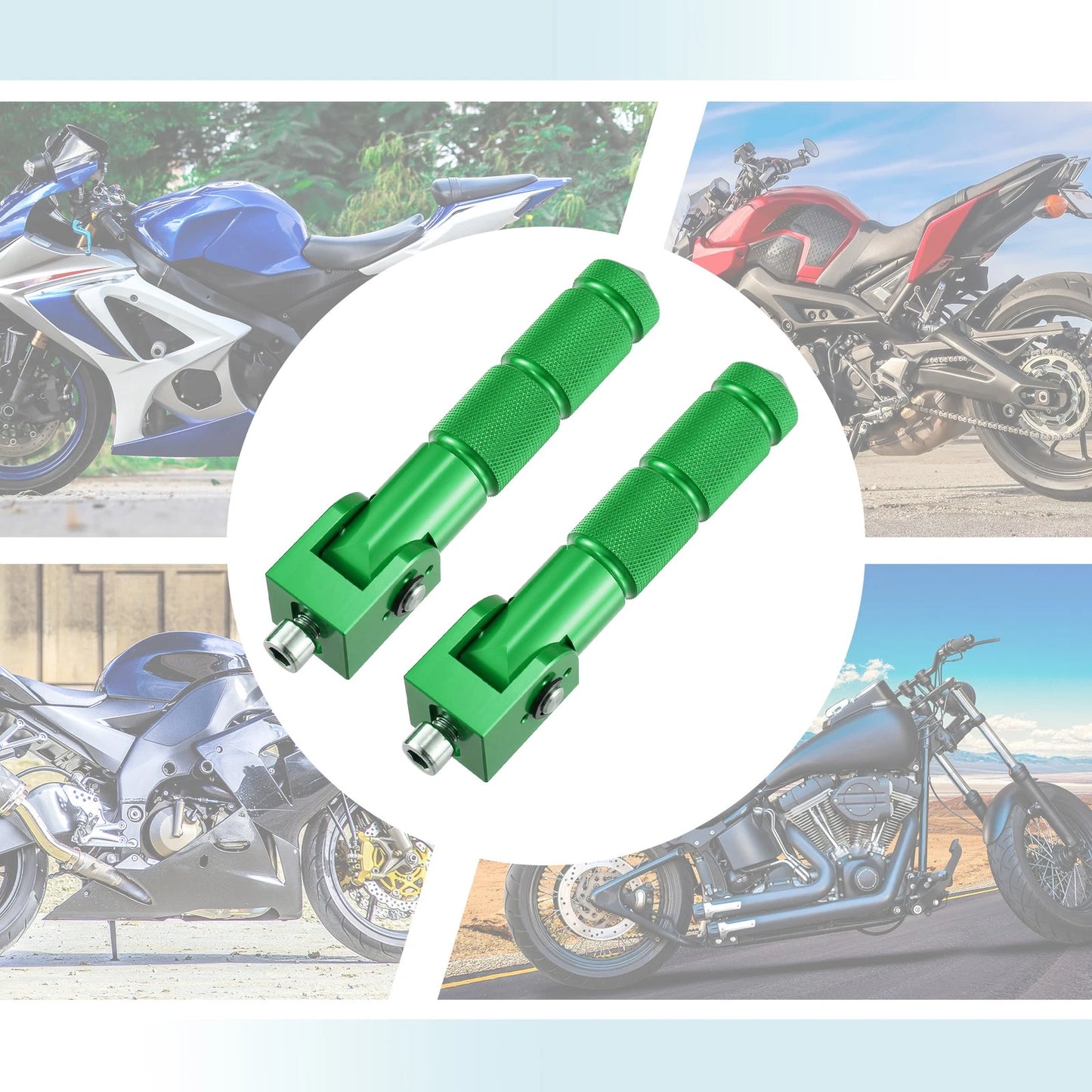 Pair Motorcycle Scooters Motorbike Folding Foot Rest Rear Pedal Green
