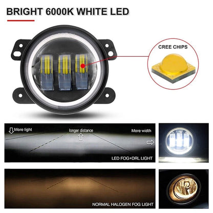 2 x 4" LED Fog Light Lamps with White Halo for Jeep Wrangler (2011-2018)