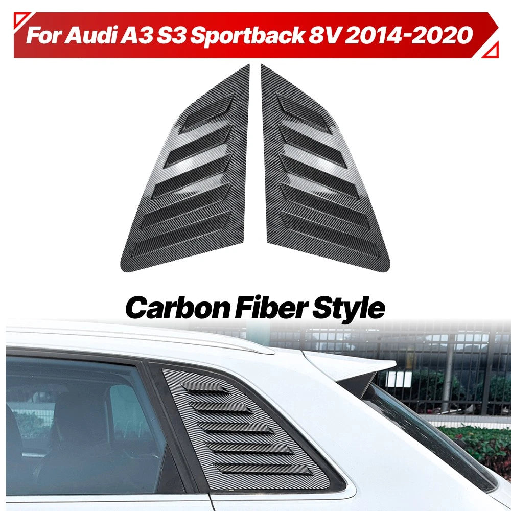 Carbon Style Window Louver Shutter Covers for Audi A3 S3 Sportback (2014–2020)