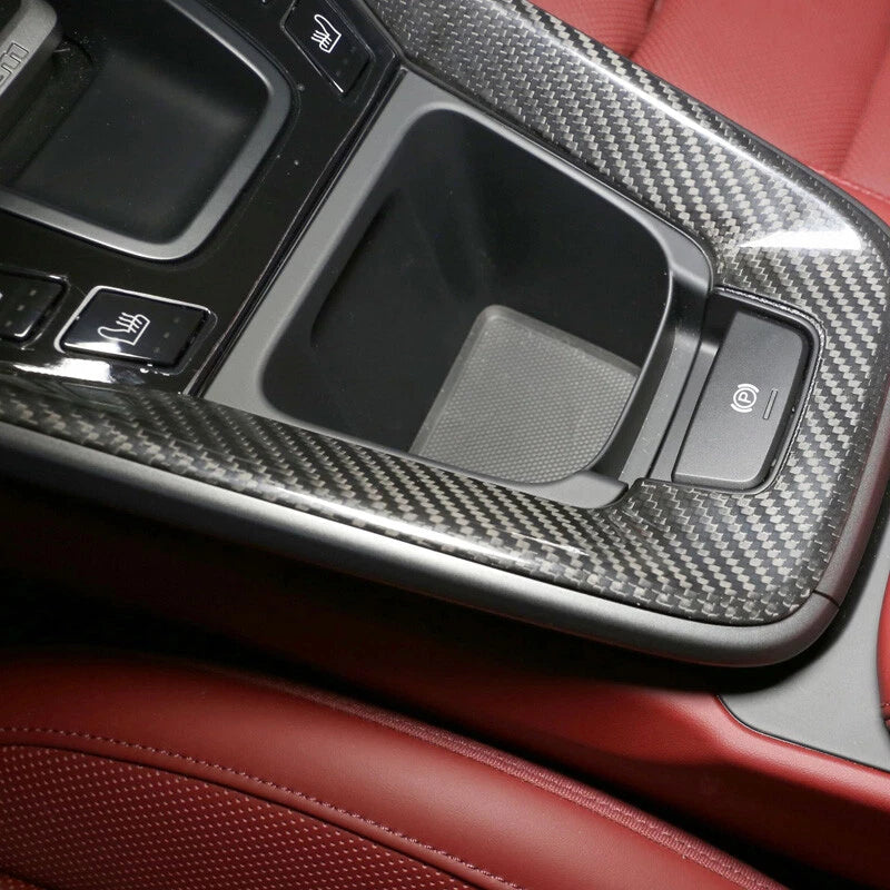 Real Carbon Fiber Central Console Water Cup Cover Trim For Porsche 911 2019-2022