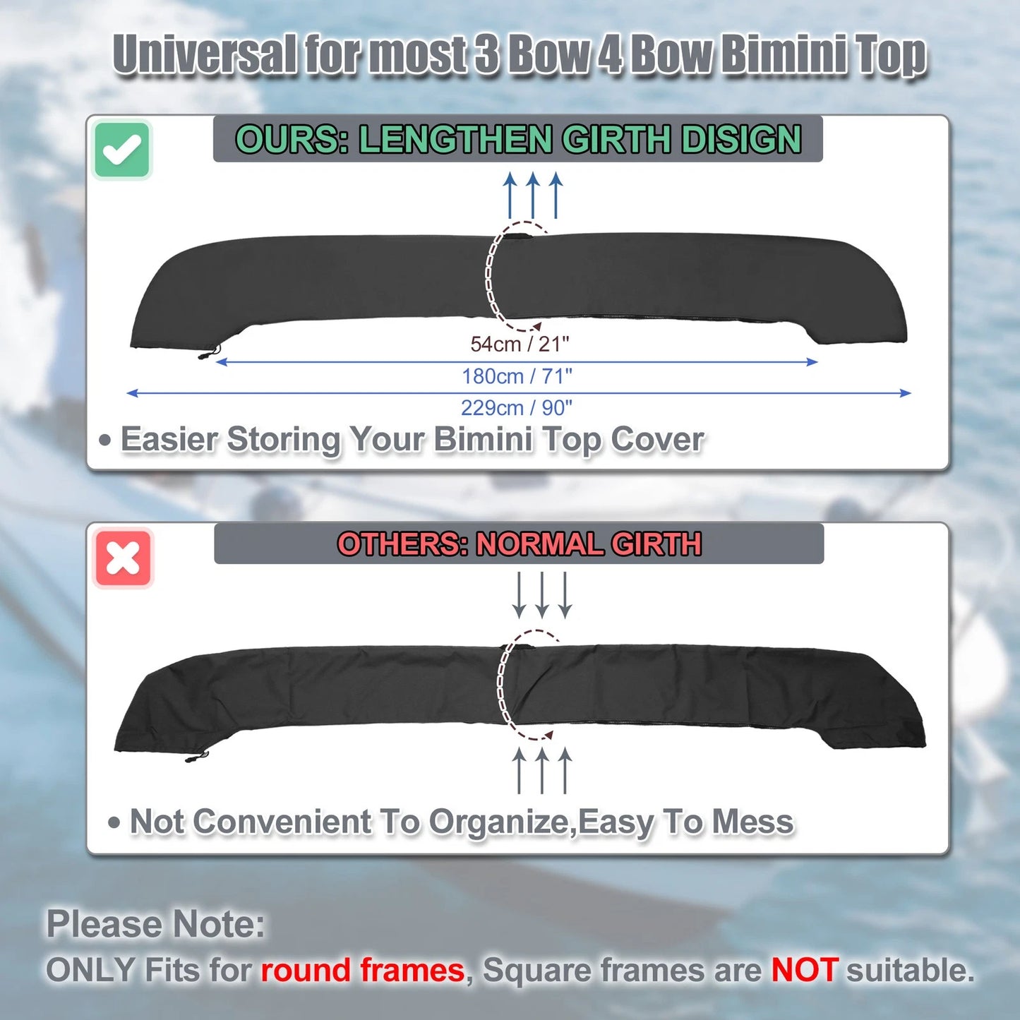 Boot Cover 85-90 W for Boat Universal Bimini Top