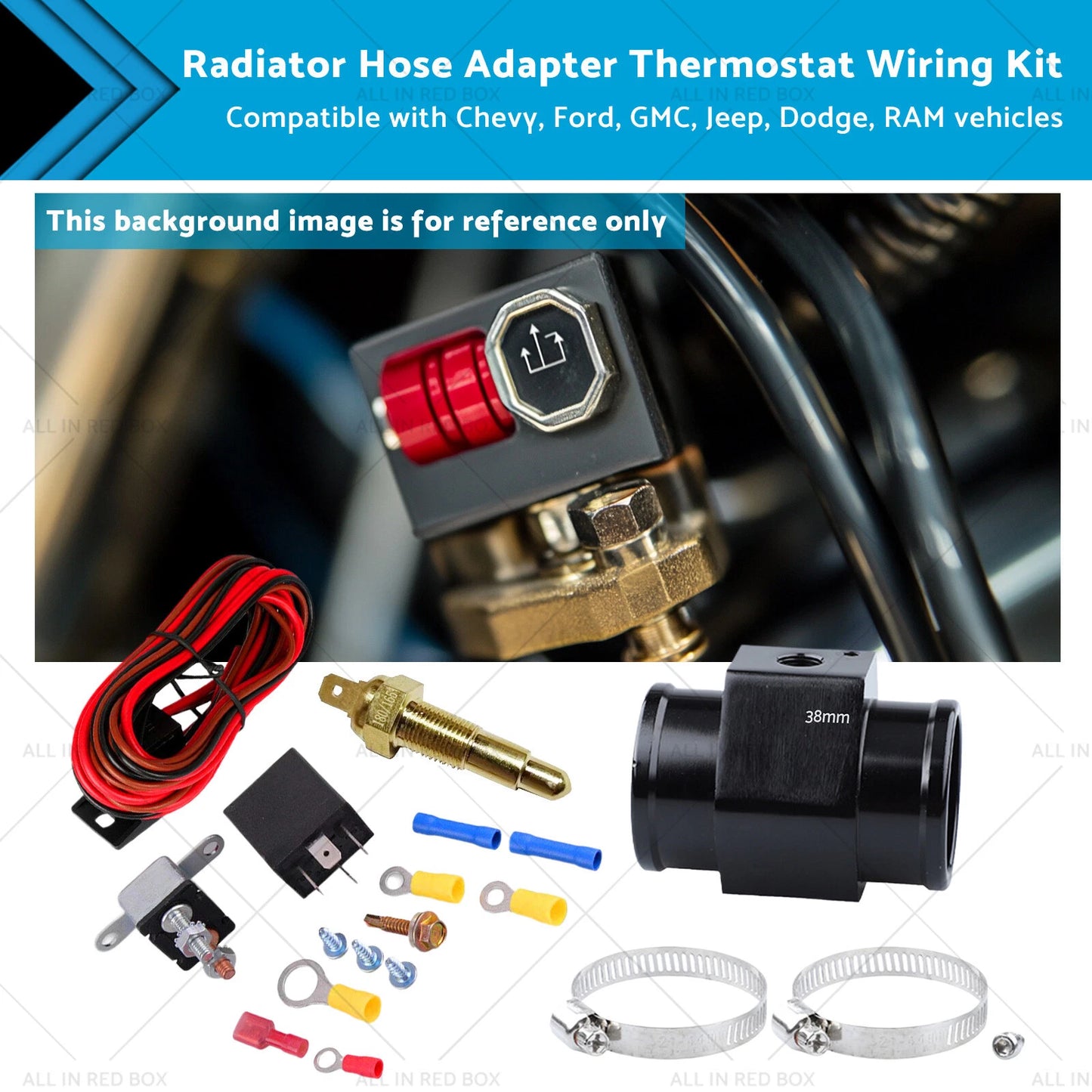 Electric Fan Thermostat Kit & 38mm Radiator Sensor Adapter for Car