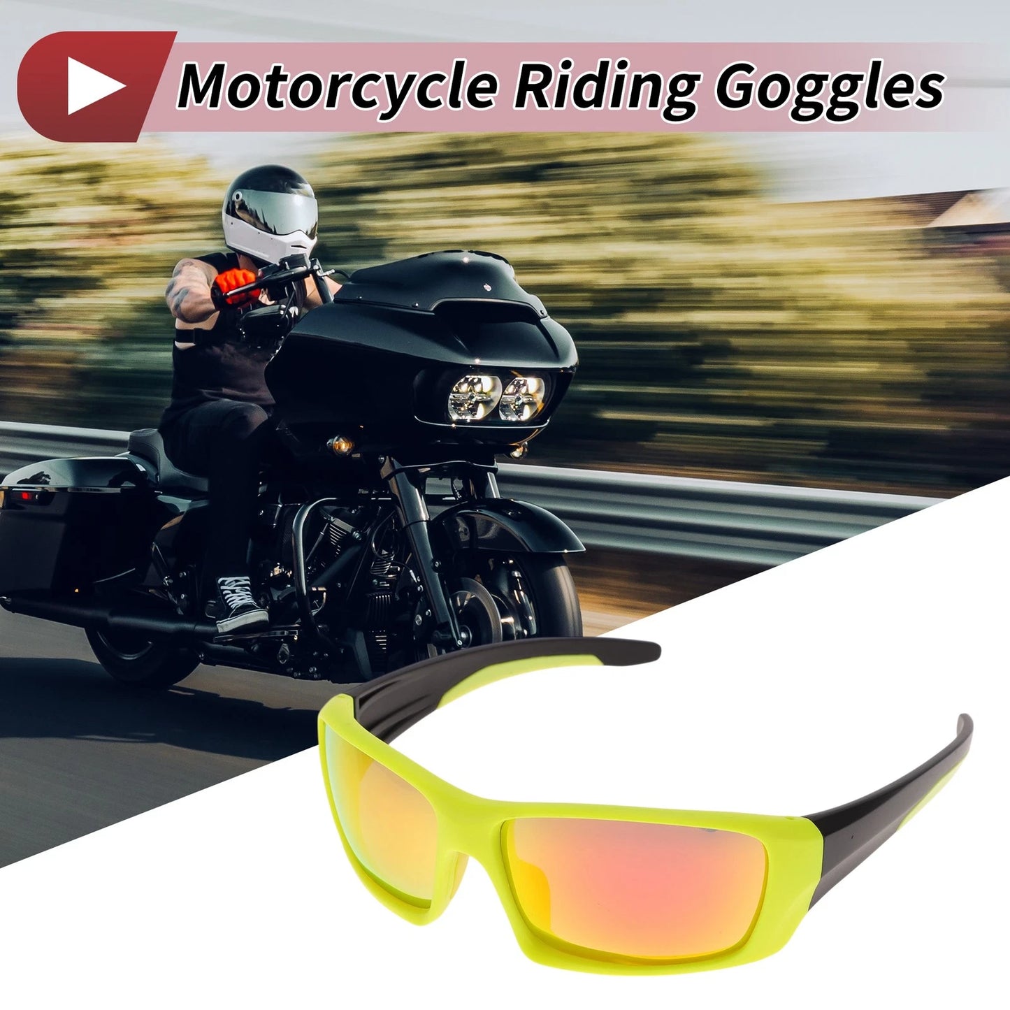 Goggles / 1 Pc / Motorcycle Riding Goggles Red Lens Yellow Frame