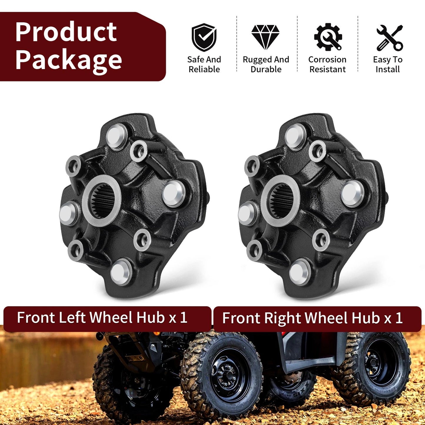 Front Left/Right Wheel Hub for Honda Foreman Rubicon 500 TRX520FA/FM (2020-2024)