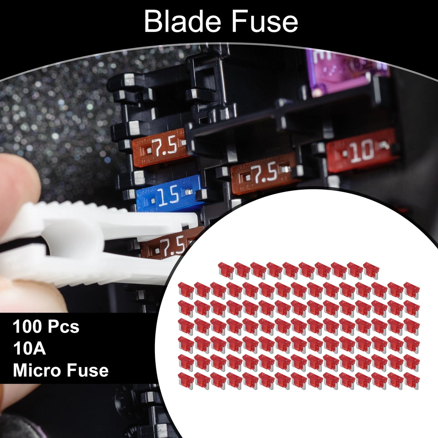 Micro Fuse 10A Blade Fuse 100 Pcs for Car Boat Truck RV Motorcycle